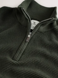 Kakigroen - Effen - Regular Fit Cotton Rich Textured Premium Quarter Zip Jumper