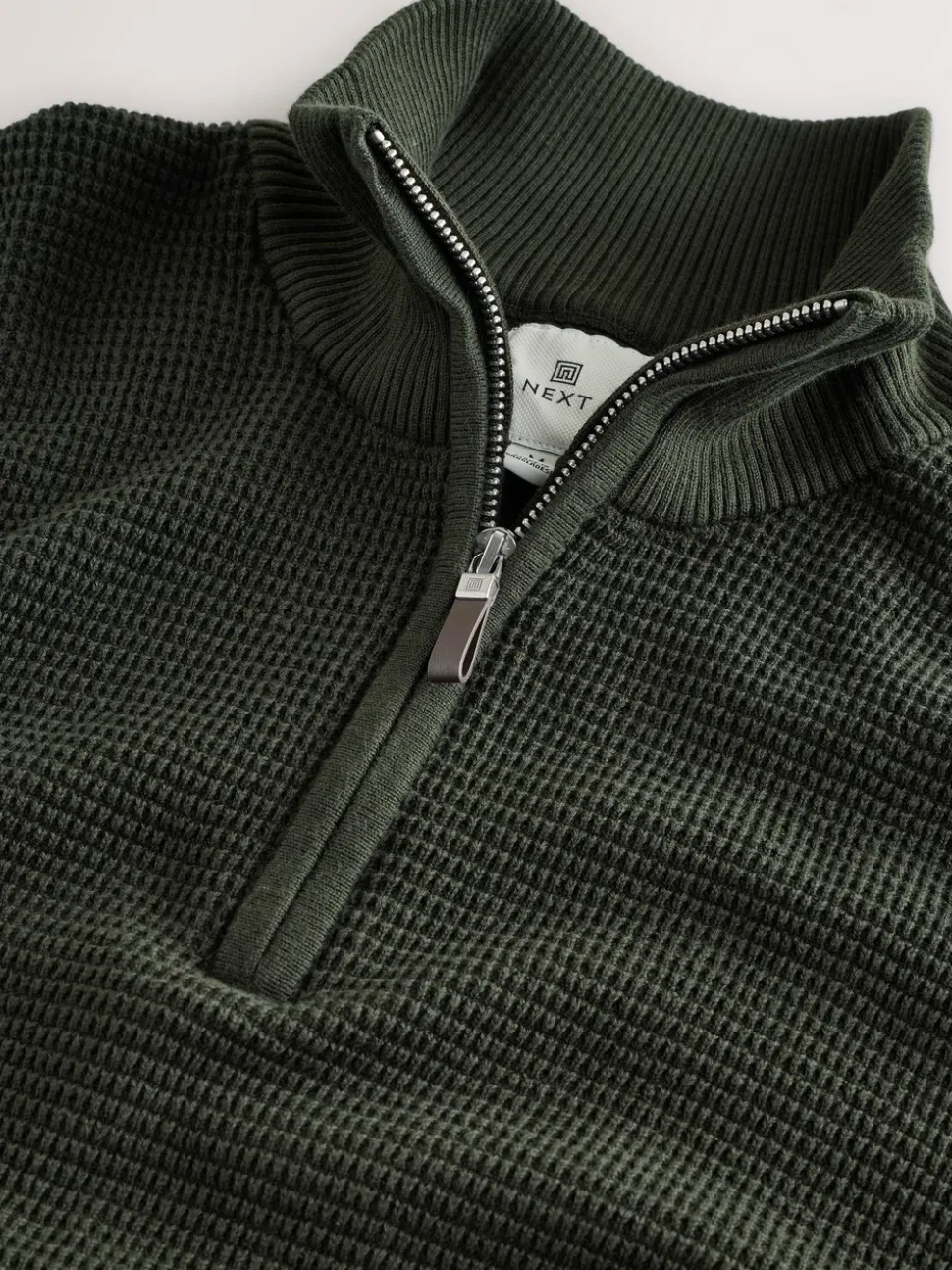 Kakigroen - Effen - Regular Fit Cotton Rich Textured Premium Quarter Zip Jumper