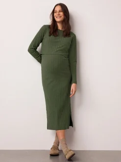 Kakigroen - Maternity Long Sleeve Nursing Shelf Dress