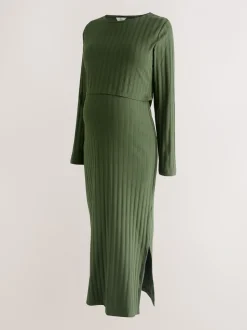 Kakigroen - Maternity Long Sleeve Nursing Shelf Dress