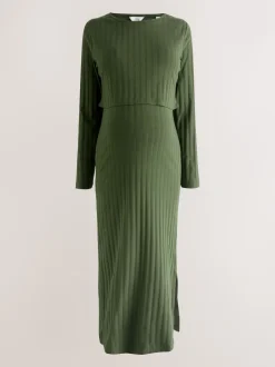 Kakigroen - Maternity Long Sleeve Nursing Shelf Dress
