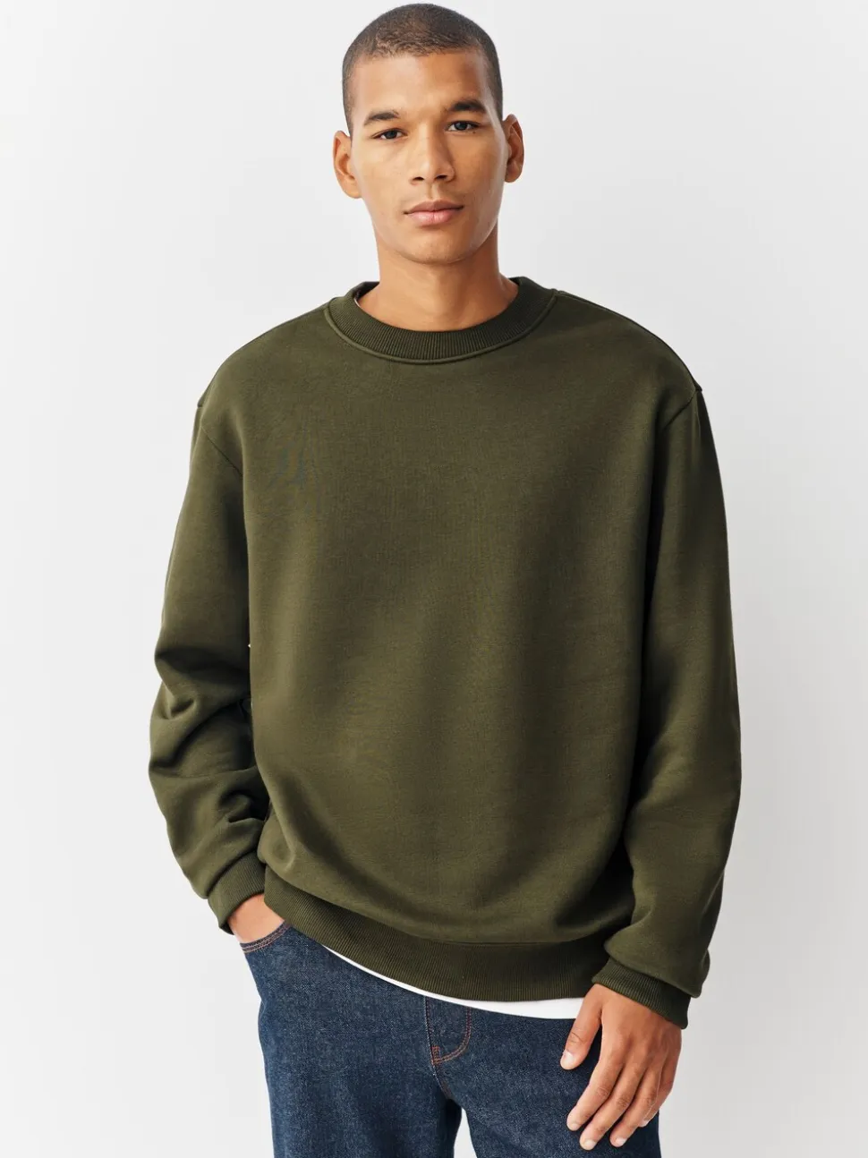 Kakigroen - Normale Pasvorm - Heavyweight Cotton Rich Crew Neck Sweatshirt