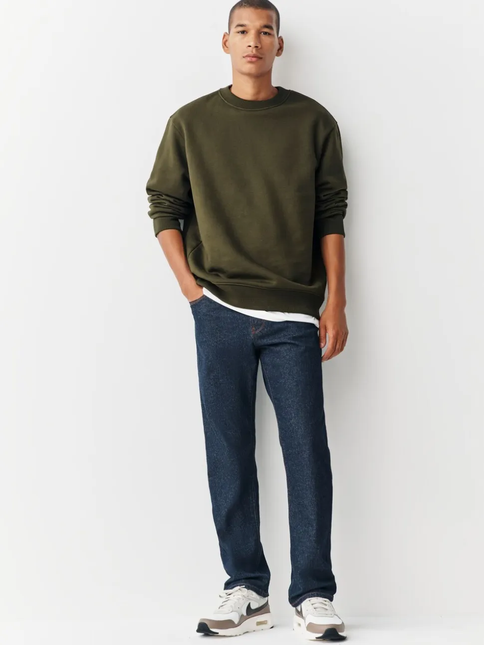 Kakigroen - Normale Pasvorm - Heavyweight Cotton Rich Crew Neck Sweatshirt