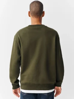 Kakigroen - Normale Pasvorm - Heavyweight Cotton Rich Crew Neck Sweatshirt