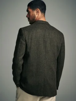 Kakigroen - Normale Pasvorm - Blazer met visgraatmotief en hoog wolgehalte