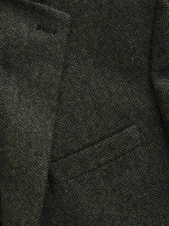 Kakigroen - Normale Pasvorm - Blazer met visgraatmotief en hoog wolgehalte