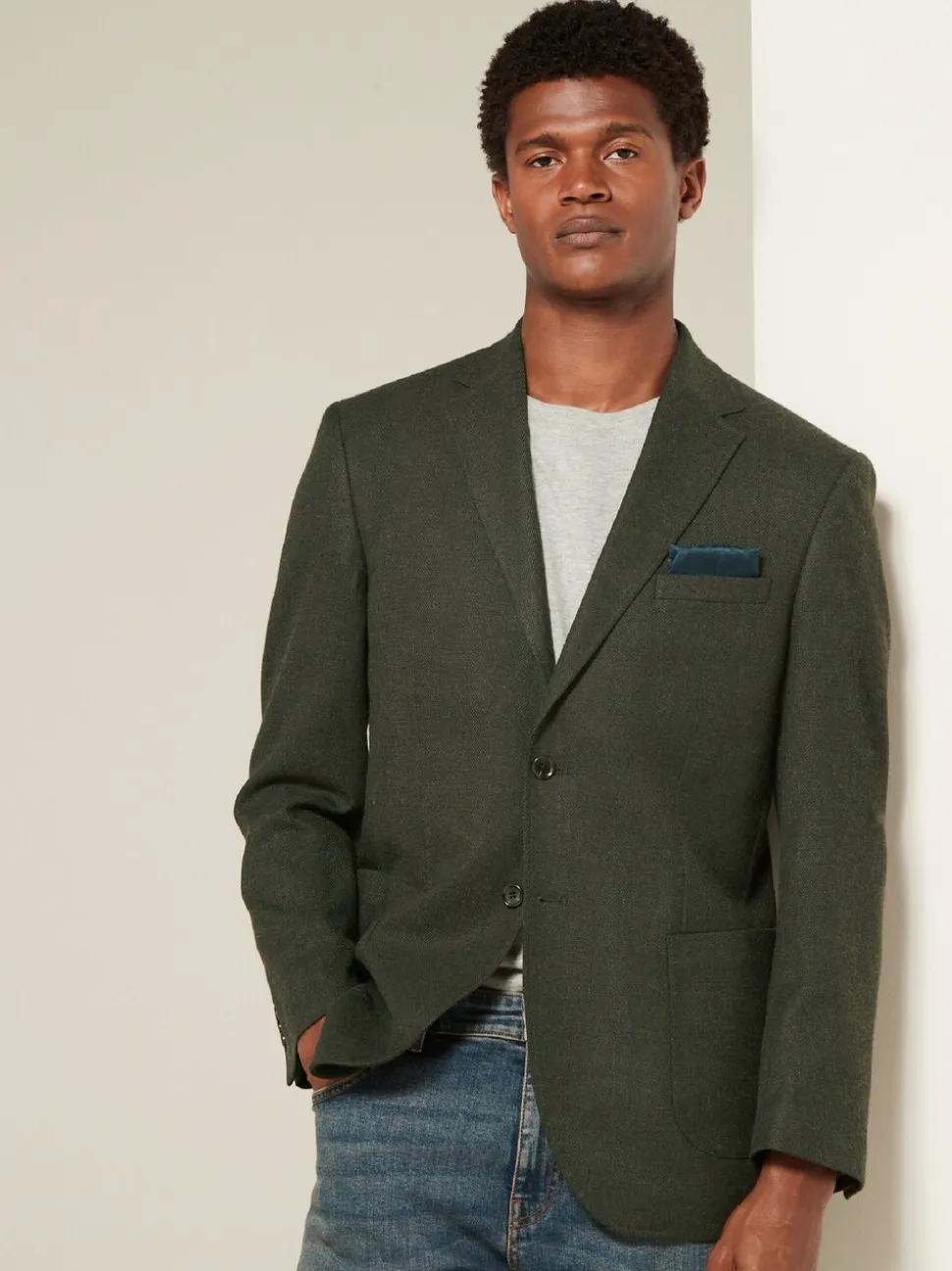 Kakigroen - Normale Pasvorm - Modieuze blazer met textuur