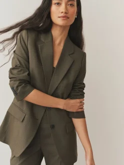Kakigroen - Op maat gemaakte blazer met enkele rij knopen van wol