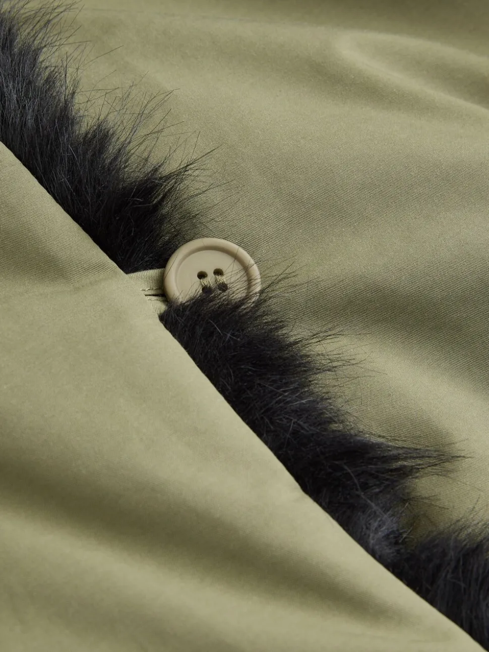 Kakigroen - Parka with Contrast Faux Fur Trim