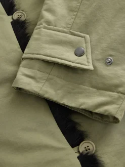 Kakigroen - Parka with Contrast Faux Fur Trim