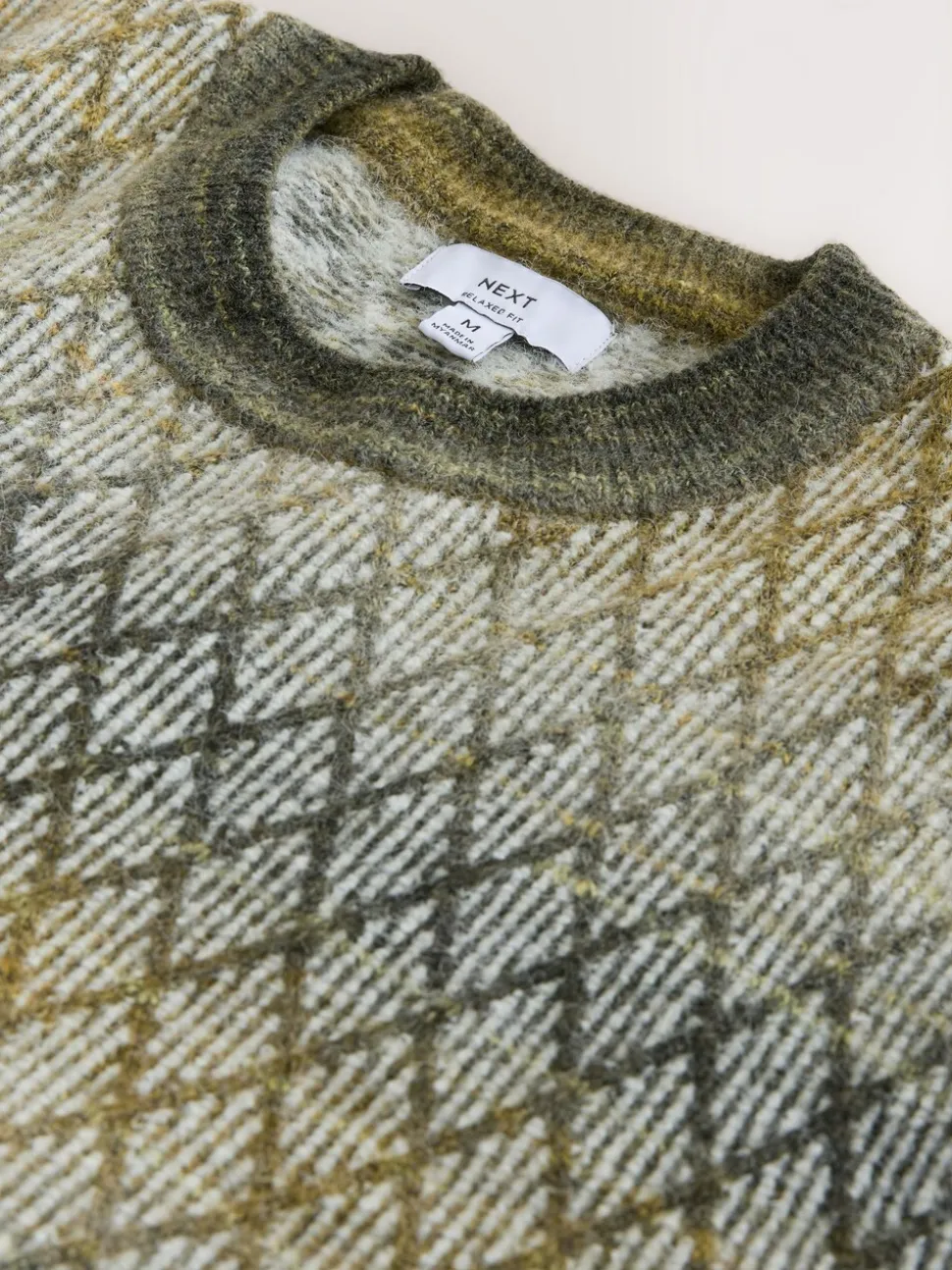 Kakigroen - Relaxed Fit Ombre Diamond Pattern Texture Crew Neck Jumper with Wool