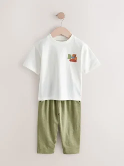 Kaki/groen - Set van 3 T-shirts met korte mouwen en joggingbroeken (3mnd -7jr)