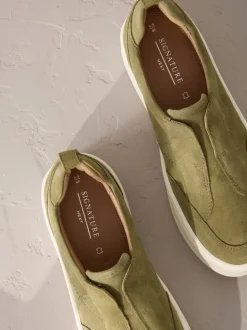 Kakigroen - Signature leren sneakers met dikke plateauzolen en sleehak