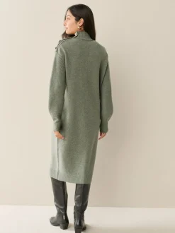 Kakigroen - Stand Neck Knitted Midi Jumper Dress