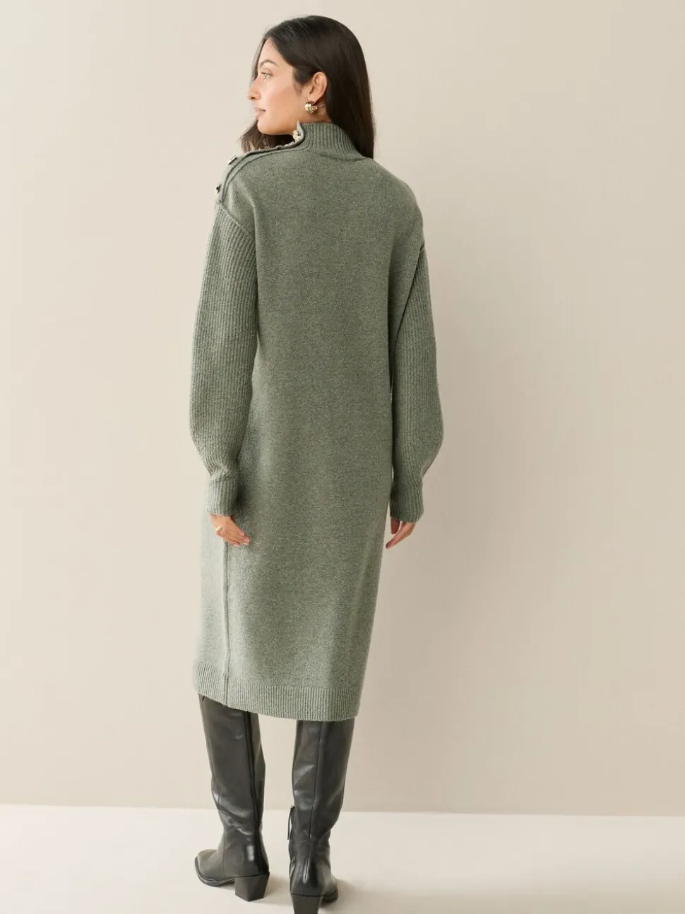 Kakigroen - Stand Neck Knitted Midi Jumper Dress
