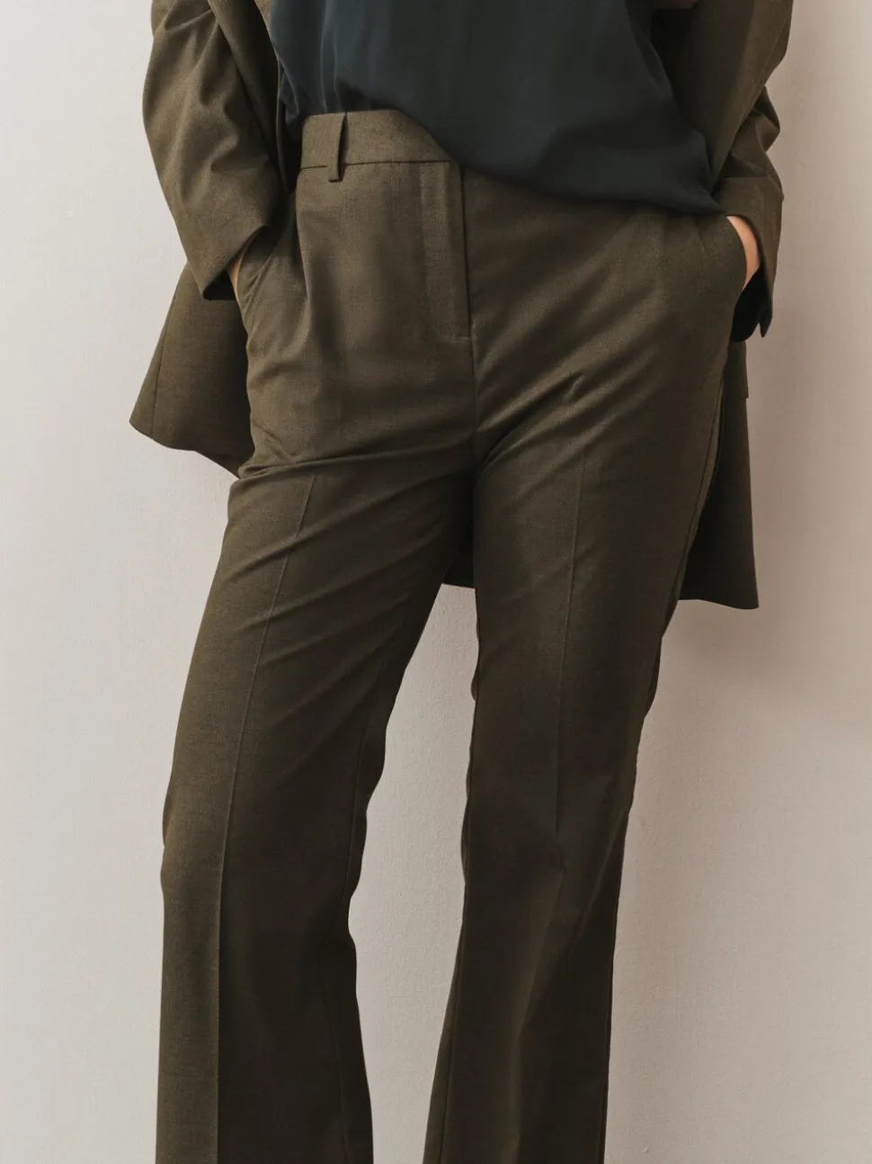 Kakigroen - Tailored Bootcut Trousers With Wool