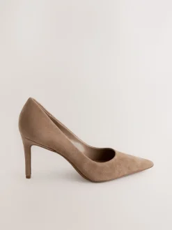 Kameelkleurig suède - Leren mid-court pumps