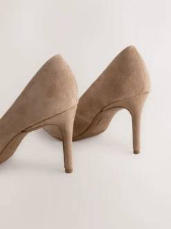 Kameelkleurig suède - Leren mid-court pumps