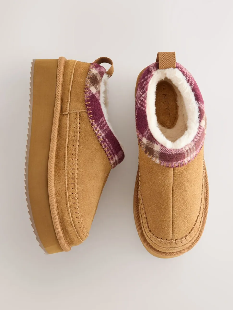 Kastanjebruin - Forever Comfort® Leather Fur Lined Cosy Platform Shoes