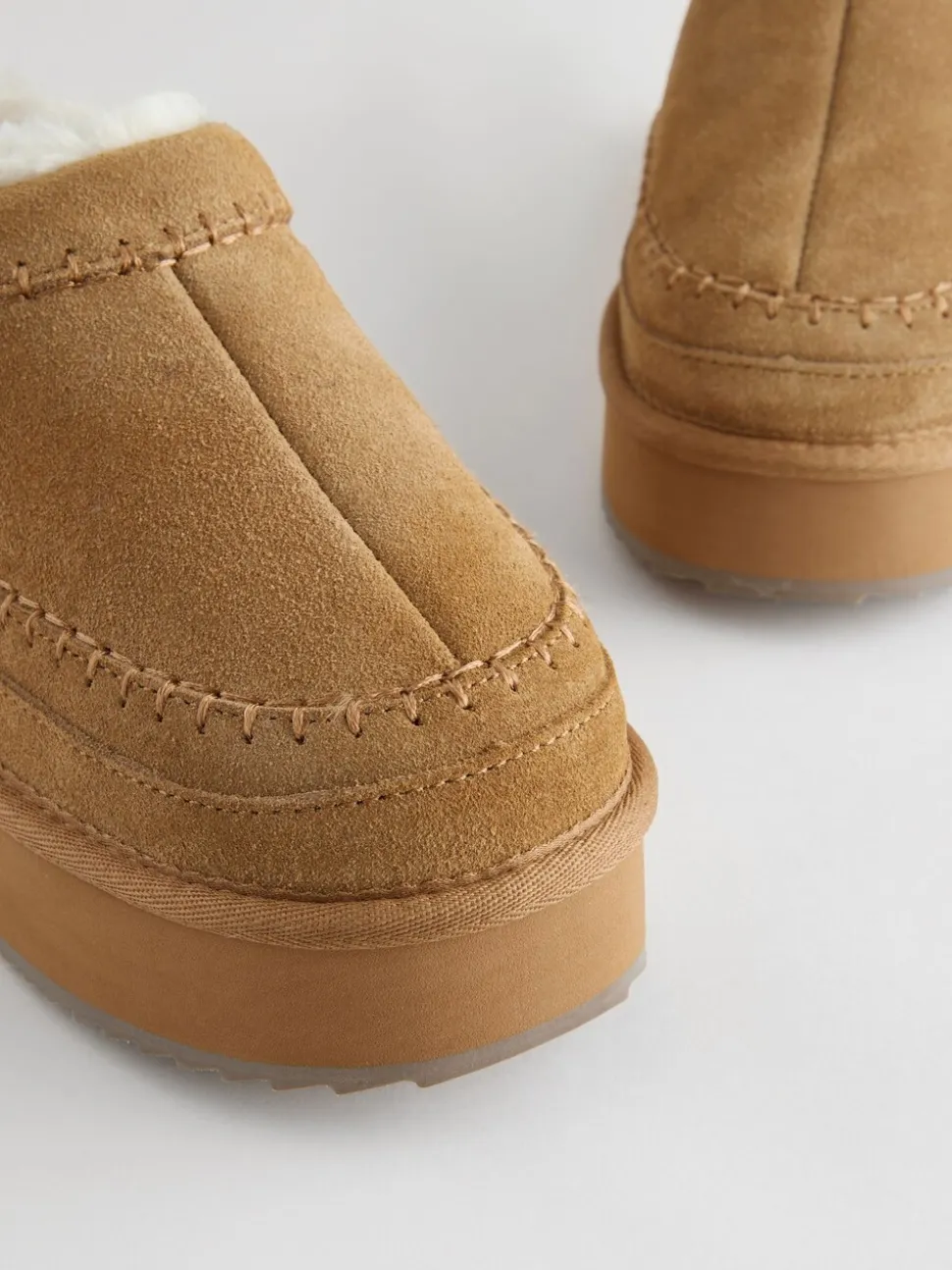 Kastanjebruin - Leather Cosy Borg Lined Slip-On Shoes