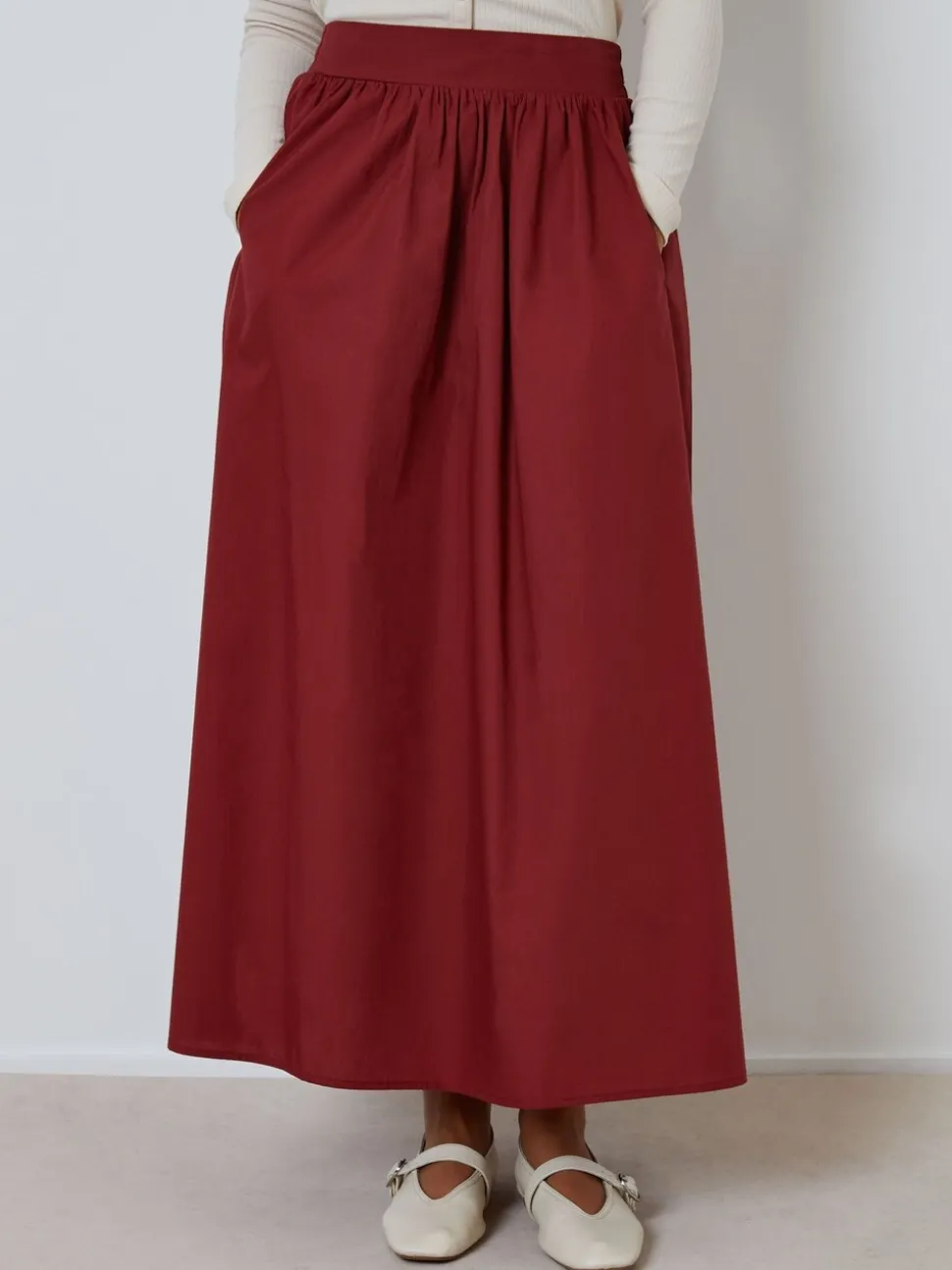 Kastanjebruin-rood - Threadbare Midi rok met zakken