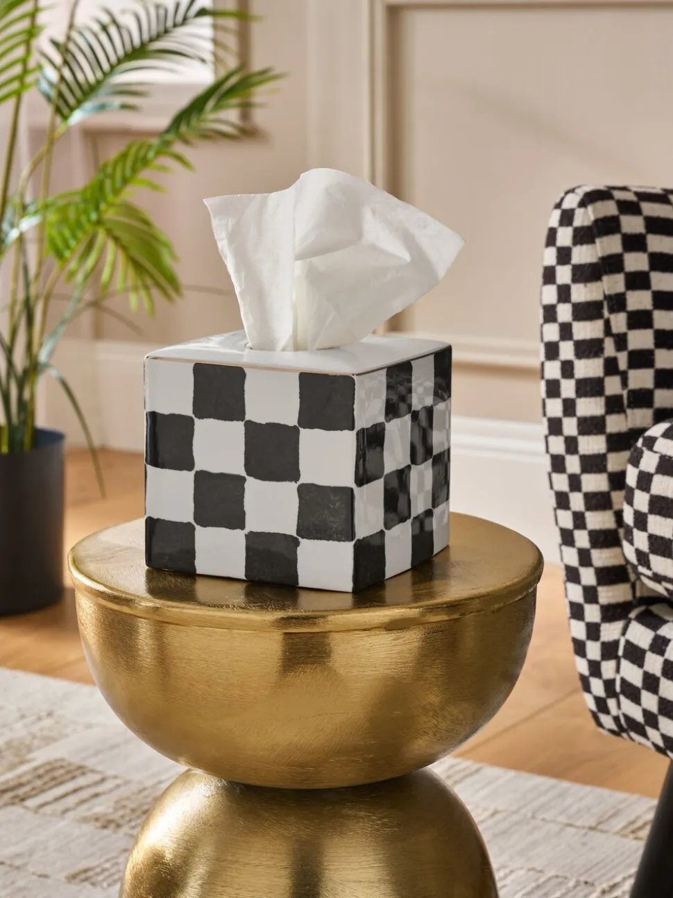 Keramische Tissue Box met Ruitpatroon