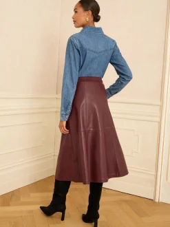 Kersrood - Love & Roses Fit en Flare imitatieleren midi-jurk