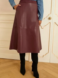 Kersrood - Love & Roses Fit en Flare imitatieleren midi-jurk