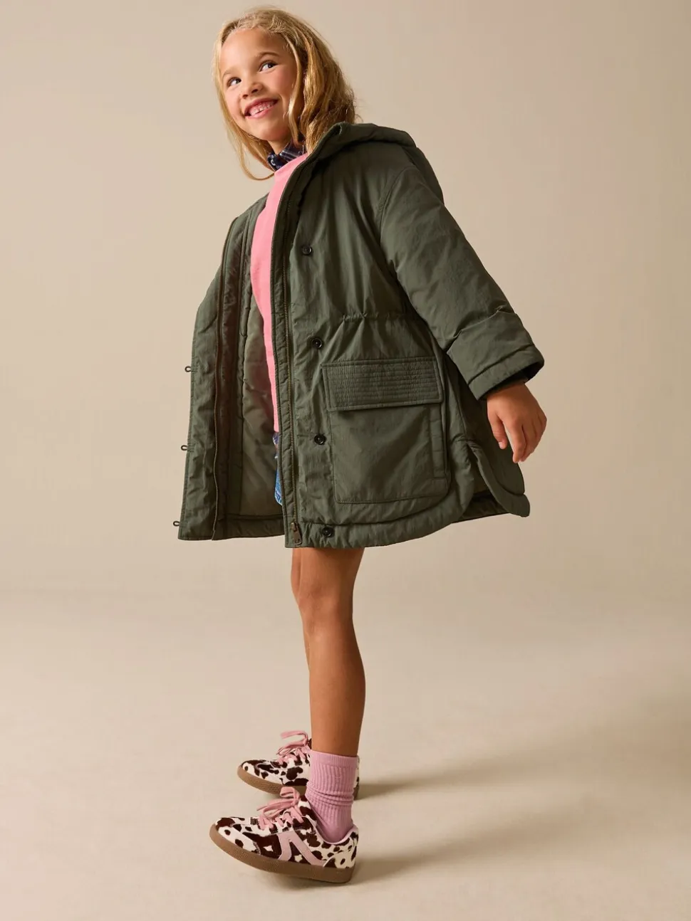Khaki - Regenbestendige gewatteerde parka (5-13jr)