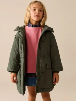 Khaki - Regenbestendige gewatteerde parka (5-13jr)
