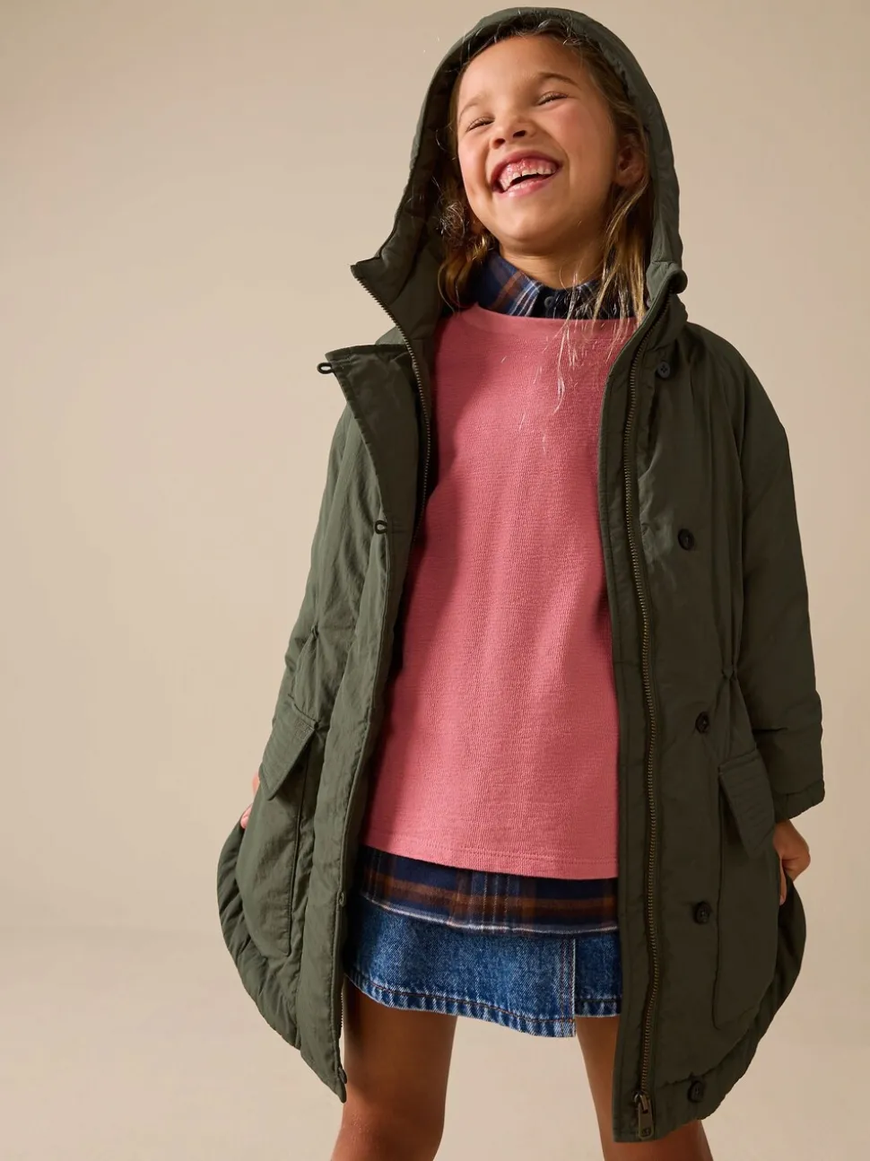 Khaki - Regenbestendige gewatteerde parka (5-13jr)