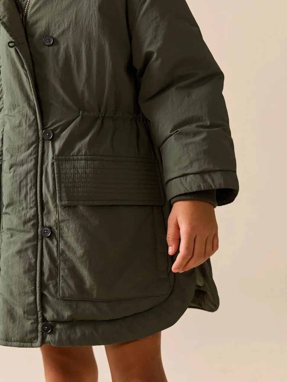 Khaki - Regenbestendige gewatteerde parka (5-13jr)