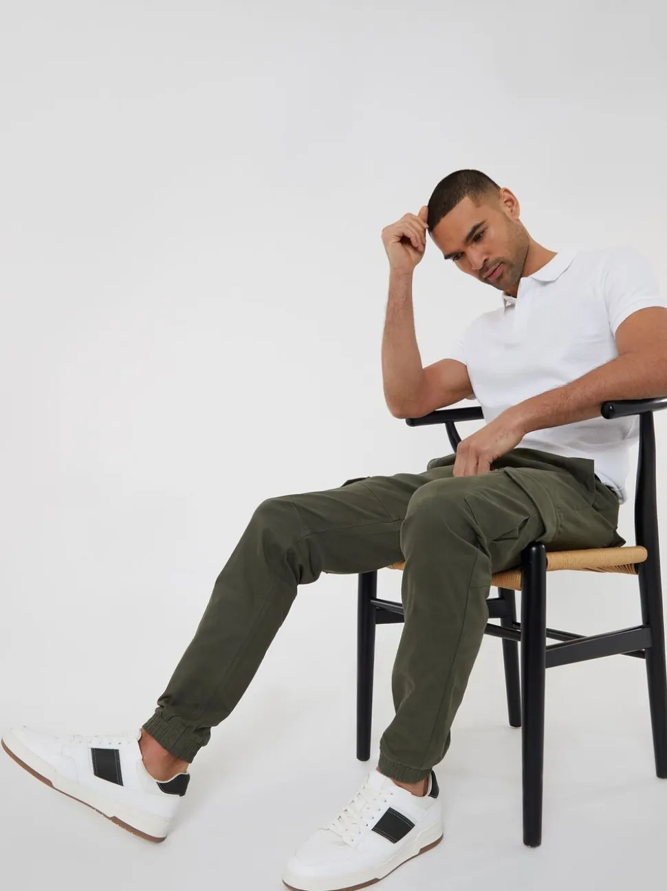 Khaki - Threadbare cargobroek in joggingstijl van katoen met stretch