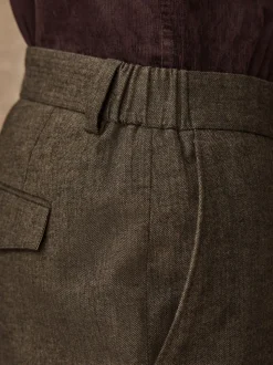 Khaki Green Herringbone - Regular Fit Smart Brushed Cotton Trousers