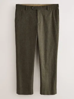 Khaki Green Herringbone - Regular Fit Smart Brushed Cotton Trousers