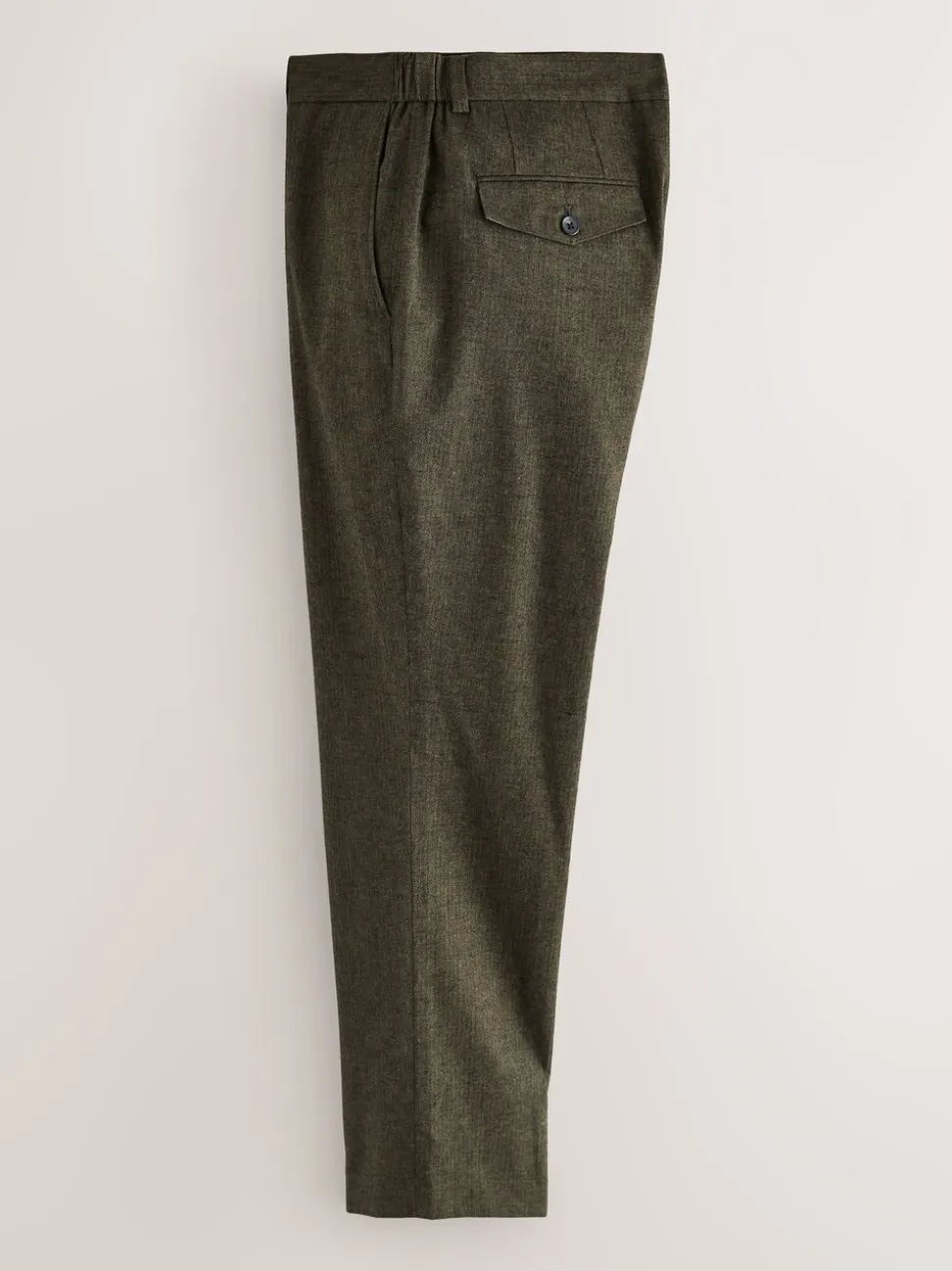 Khaki Green Herringbone - Regular Fit Smart Brushed Cotton Trousers