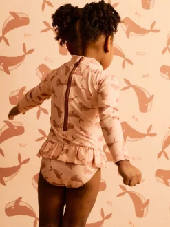 KIDLY BY MORI Polyester Long Sleeve Brown Swimsuit