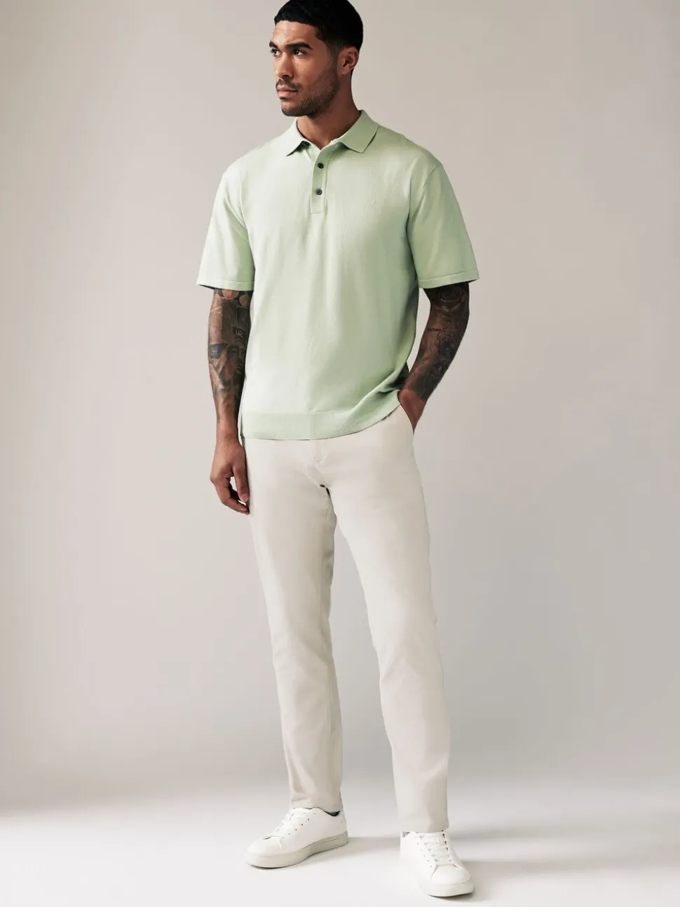Kiezelkleurig licht - Slim Fit - Stretchy chino