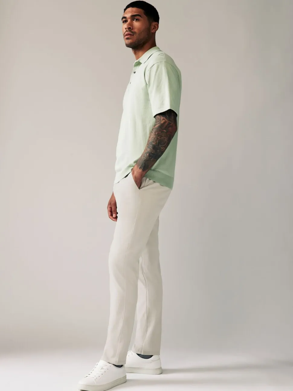 Kiezelkleurig licht - Slim Fit - Stretchy chino