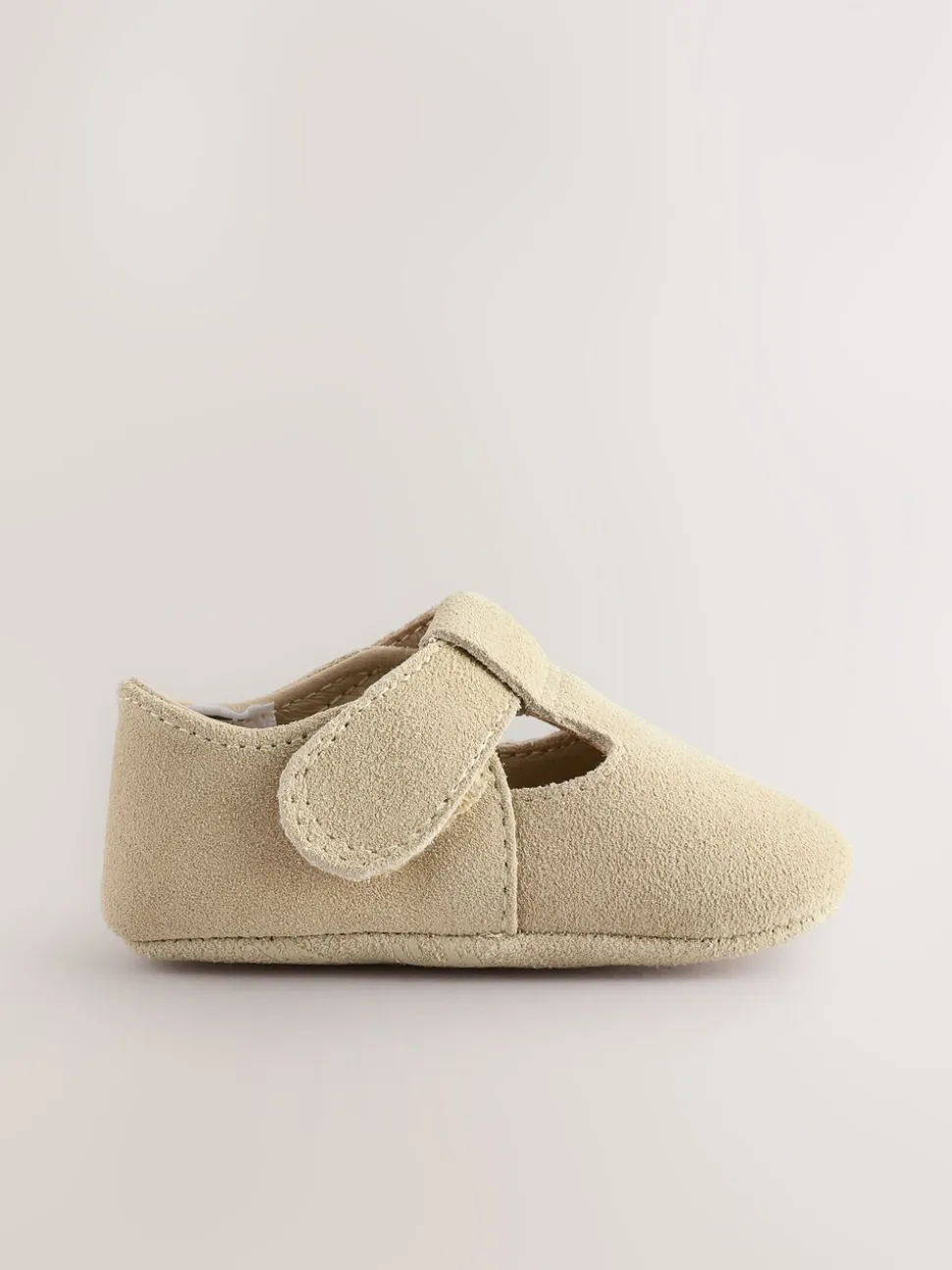 Kiezelkleurig suède - Leren babyschoen met T-bandje (0 - 24 mnd)