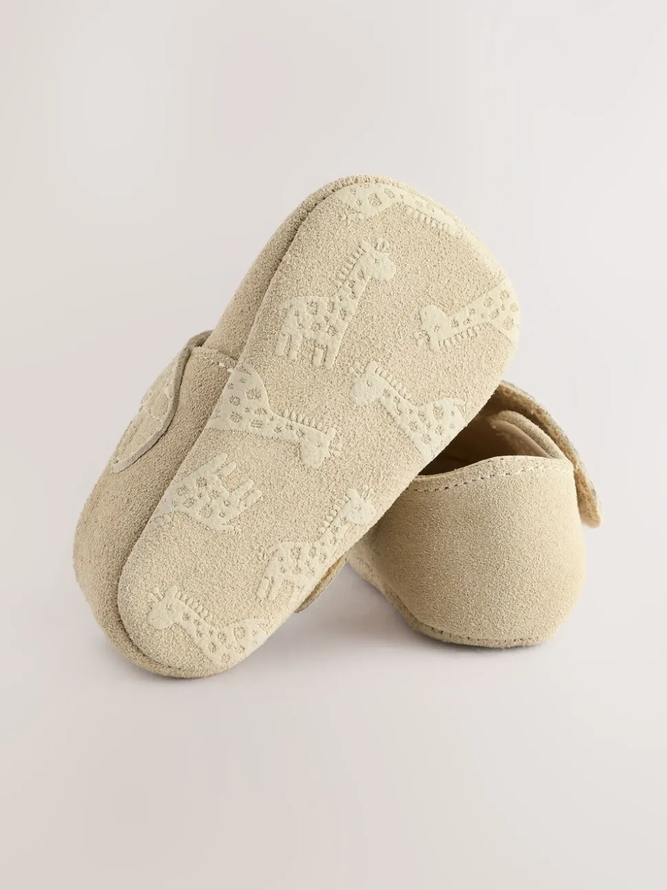 Kiezelkleurig suède - Leren babyschoen met T-bandje (0 - 24 mnd)