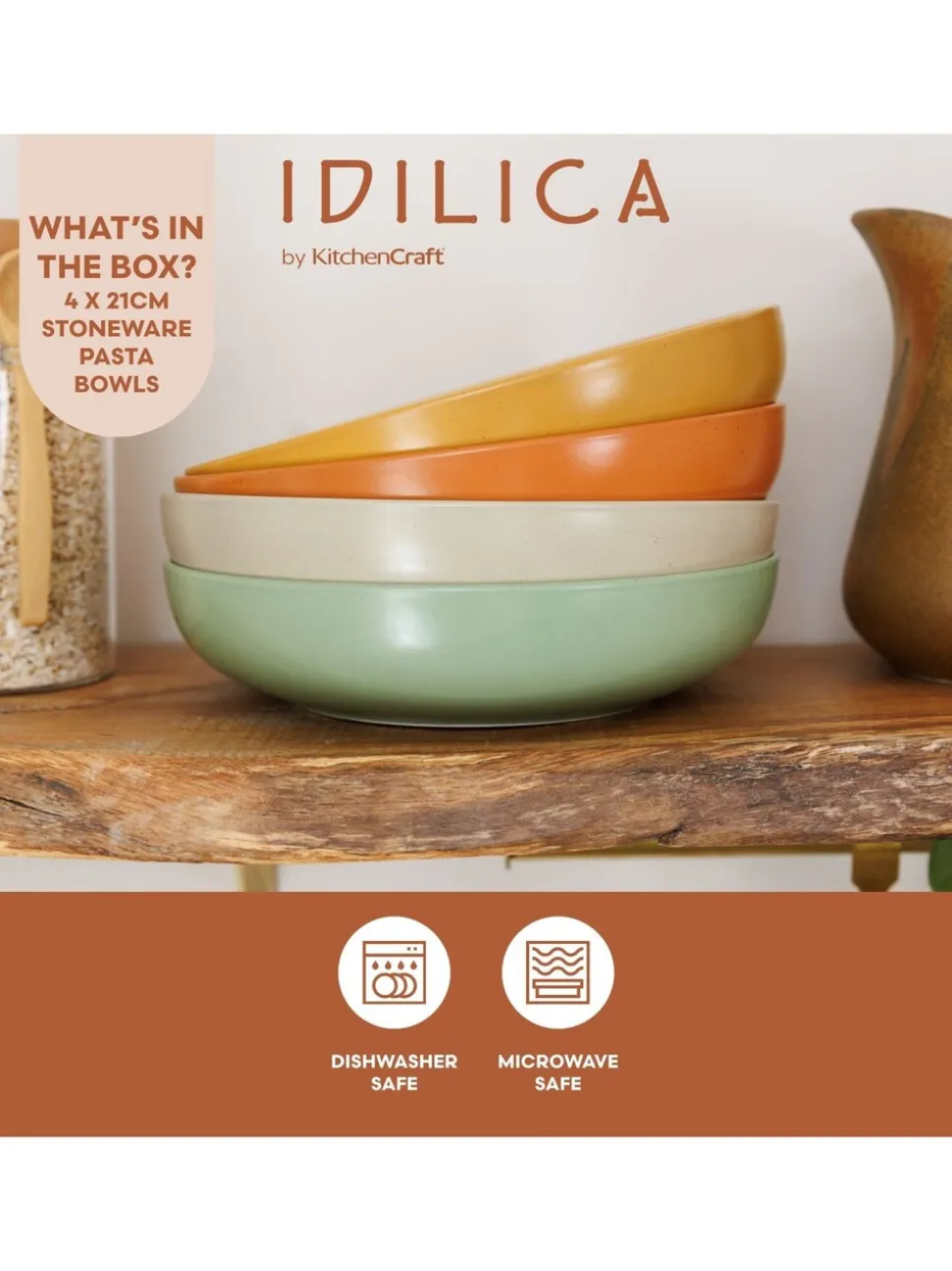 Kitchencraft Set of 4 Coloured Stoneware Pasta Bowl