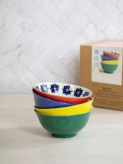 Kitchencraft Set of 4 Coloured Patterned Ceramic Cereal Bowls