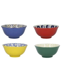Kitchencraft Set of 4 Coloured Patterned Ceramic Cereal Bowls