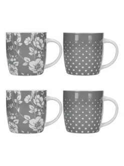 Kitchencraft Set of 4 Floral Polka Dot Ceramic Mugs