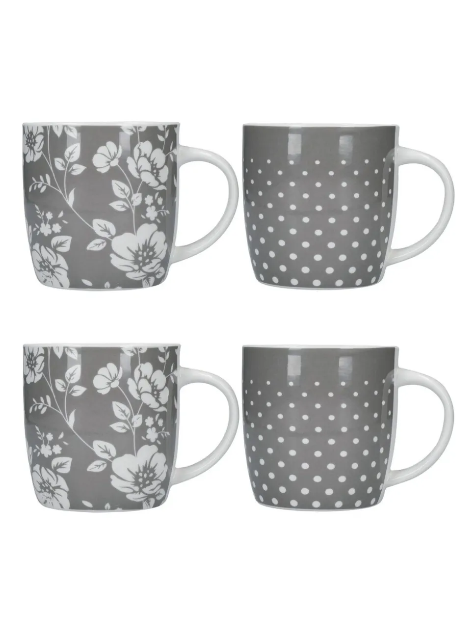 Kitchencraft Set of 4 Floral Polka Dot Ceramic Mugs