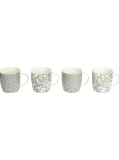 Kitchencraft Set of 4 Floral Polka Dot Ceramic Mugs