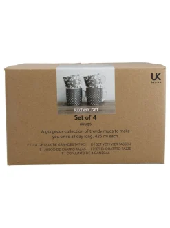 Kitchencraft Set of 4 Floral Polka Dot Ceramic Mugs