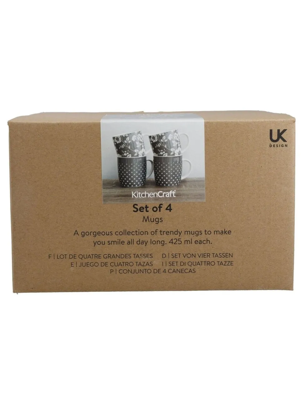Kitchencraft Set of 4 Floral Polka Dot Ceramic Mugs