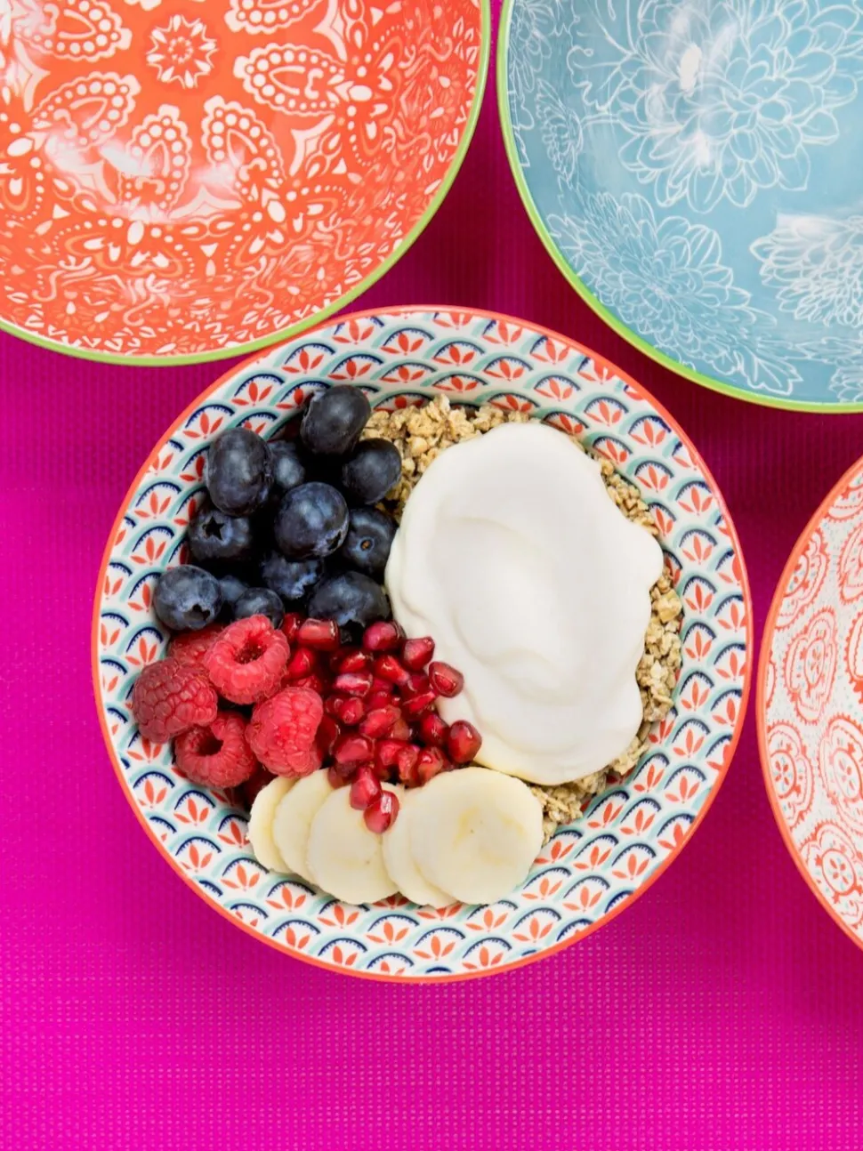 Kitchencraft Set of 4 Patterned Colourful Ceramic Cereal Bowls